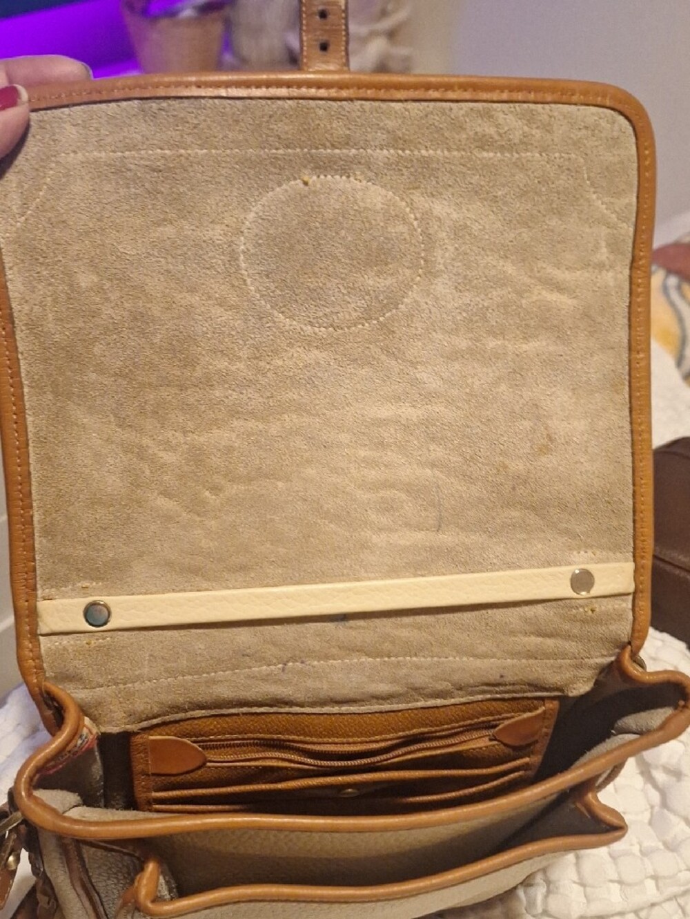 Dooney & Bourke Cream and Tan Pebbled Leather Crossbody - Picture 7 of 11